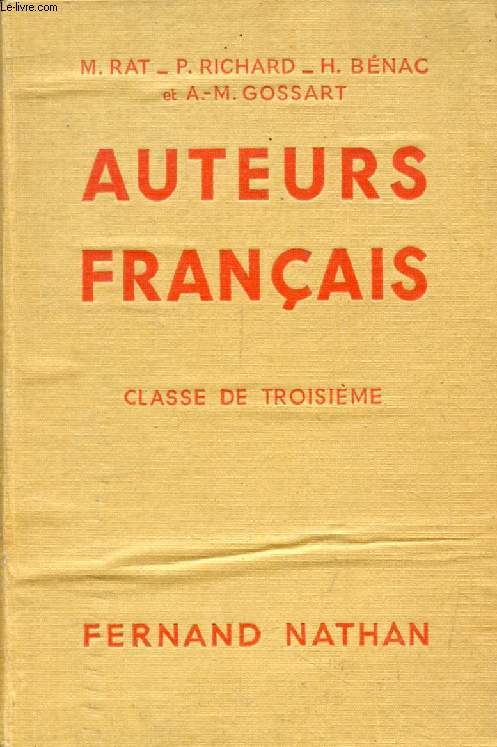 AUTEURS FRANCAIS, CLASSE DE 3e