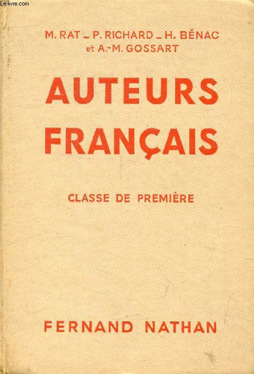 AUTEURS FRANCAIS, CLASSE DE 1re