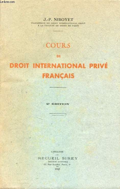 COURS DE DROIT INTERNATIONAL PRIVE FRANCAIS