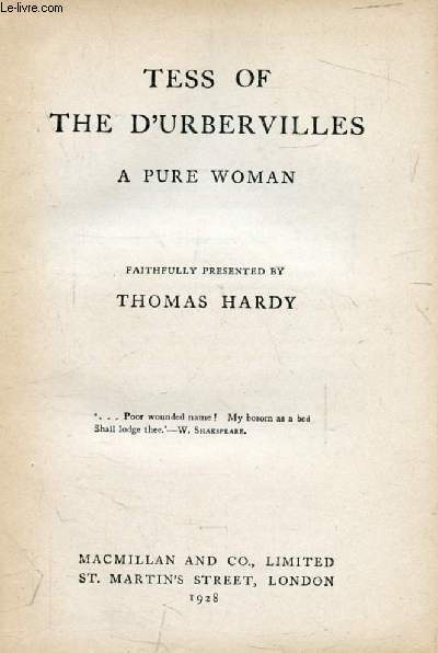 TESS OF THE D'UBERVILLES, A PURE WOMAN.