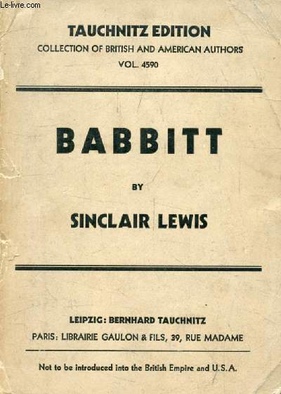 BABBITT (COLLECTION OF BRITISH AND AMERICAN AUTHORS, VOL. 4590)