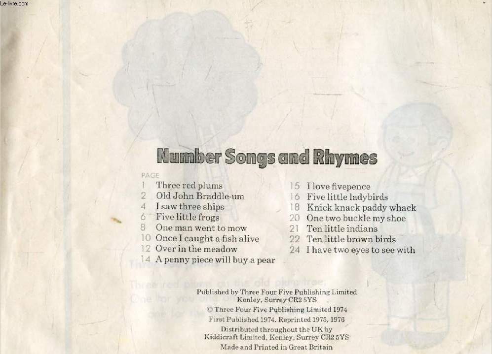 NUMBER SONGS AND RHYMES (PHOTOCOPIES)