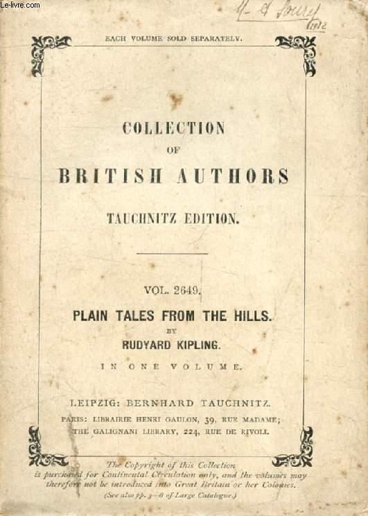 PLAIN TALES FROM THE HILLS (Collection of British Authors, Vol. 2649)