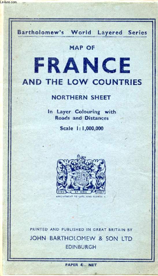 MAP OF FRANCE AND THE LOW COUNTRIES, NORTHERN SHEET (BARTHOLOMEW'S WORLD LAYERED SERIES)
