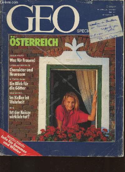 Geo Special n2- 10/04/1991- sterreich-Sommaire: Melodie einer Nation- Die Nation auf der couch- Uberrollts land- ein blick fr die Gtter- Bei habsburgs unterm sofa- wo der Weingeist spukt- Ist der Kaiser wirklich tot?- etc.