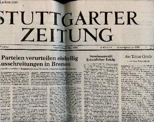 Stuttgarter Zeitung n107, 8 mai 1980 : Bonner Parteien verurteilen einhellig die Ausschreitungen in Bremen - Breschnjew betont Bedeutung der Entspannung - An Titos Grab, von Osckar Fehrenbach - etc