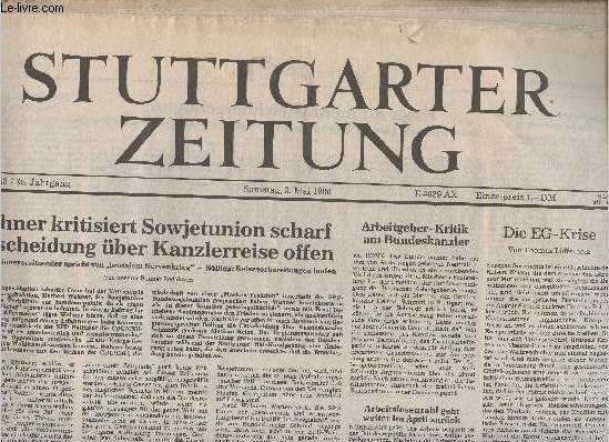 Stuttgarter Zeitung n103, 3 mai 1980 : Wehner kritisiert Sowjetunion scharf Entscheidung ber Kanzlerreise offen - London muss mit der Geiselmahme allein fertig werden - Die EG-Krise, von Thomas Lffelholz - etc