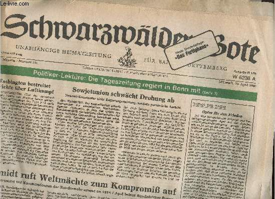 Schwarzwlder Bote n101, 30 April 1980 : Washington bestreitet Berichte ber Luftkampf - Sowjetunion schcht Drohung ab - Schmidt ruft Weltmchte zum Kompromiss auf - etc