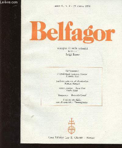 Belfagor anno IL, n2, 31 marzo 1994 : L'intellettuale Giovanni Gentile, par Gabrielle Turi - L'Ernesto di Saba 