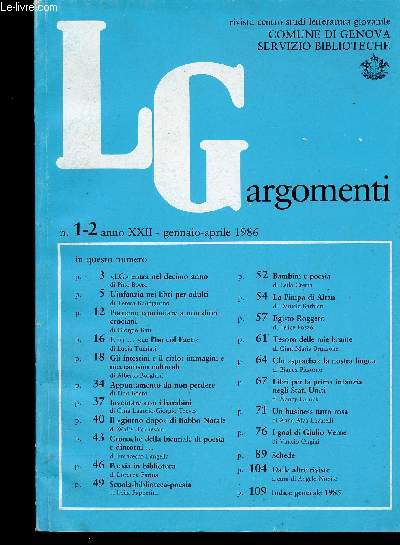LGargomenti, anno XXII, n1-2, gennaio-aprile 1986 : 