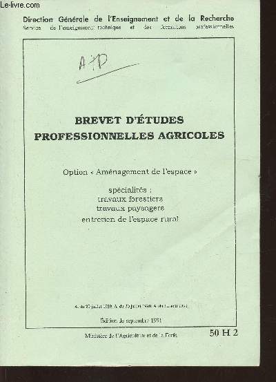 Brevet d'tudes professionnelles agricoles option 