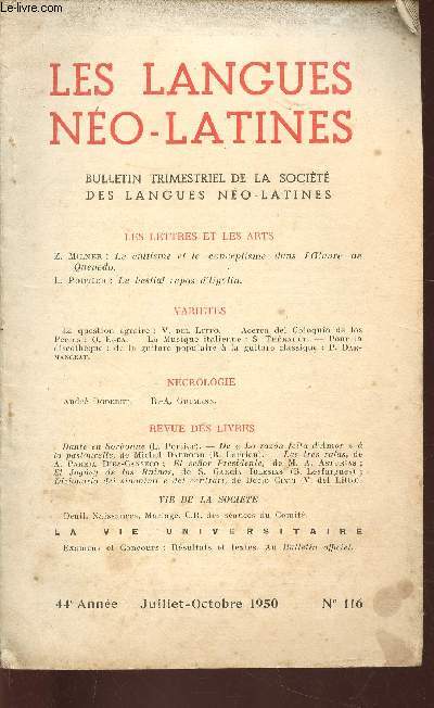 Les Langues No-Latines, 44e Anne, Juillet-Octobre 1950, n116 :