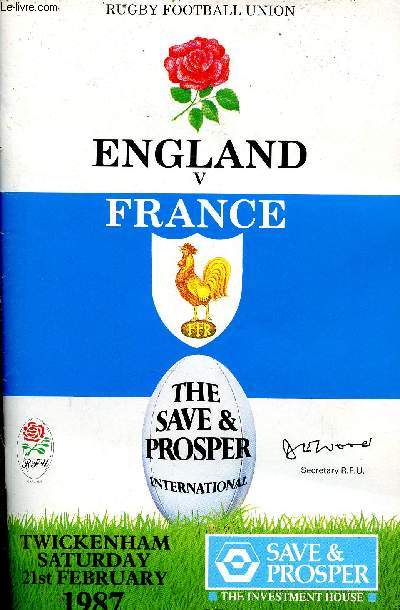 England v France. Twickenham Saturday 21st February 1987