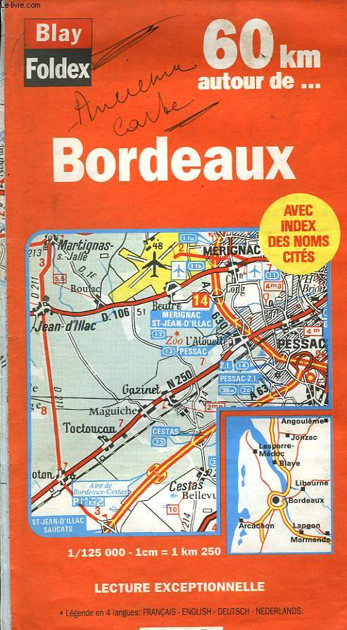 CARTE ROUTIERE BLAY, 60 KM AUTOUR DE BORDEAUX