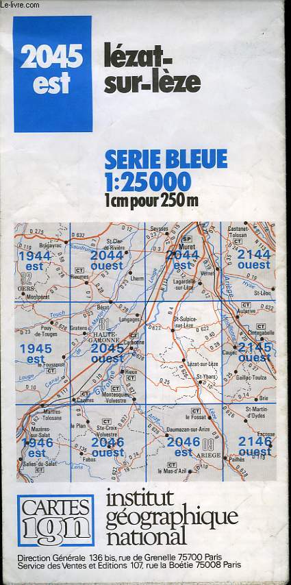 IGN, CARTE TOPOGRAPHIQUE 1:25000, n2045 EST, SERIE BLEUE, LEZAT SUR LEZE