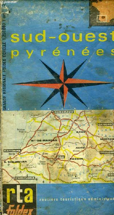 GRANDE CARTE REGIONALE ROUTIERE SUD OUEST PYRENEES