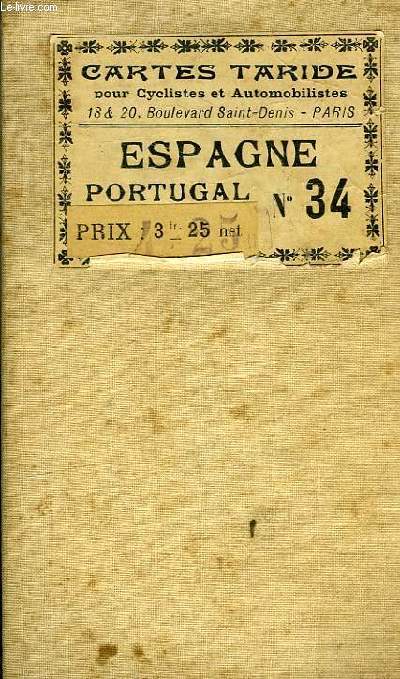 CARTE ENTOILEE DE L'ESPAGNE PORTUGAL POUR CYCLISTES ET AUTOMOBILISTES N34