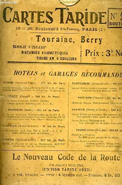 CARTE ROUTIERE DE LA TOURAINE, BERRY N12