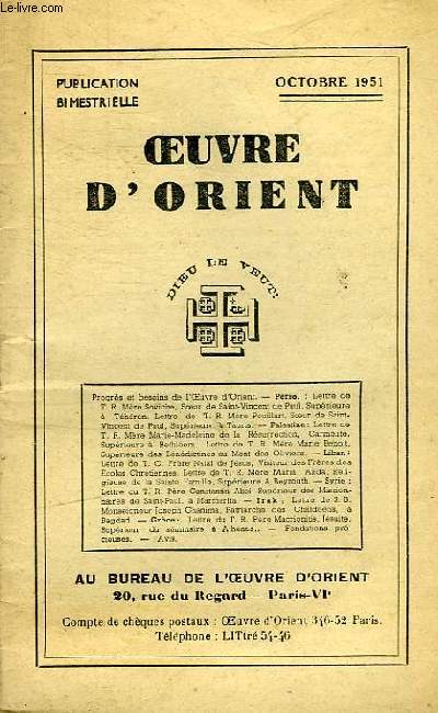 OEUVRE D'ORIENT DE LA PAGE 176 A 203 - PUBLICATION BIMESTRIELLE