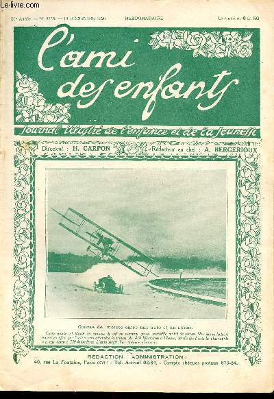 L'ami des enfants, journal illustr de l'enfance et de la jeunesse - Hebdomadaire n2233 - 18 dcembre 1926 - Course de vitesse entre une auto et un avion
