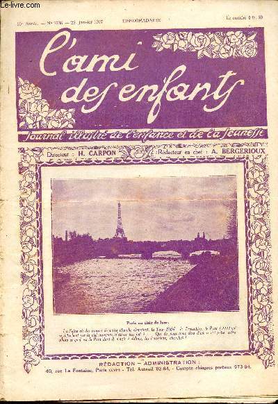 L'ami des enfants, journal illustr de l'enfance et de la jeunesse - Hebdomadaire n2238 - 22 janvier 1927 - Paris au Clair de lune