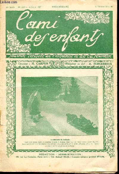 L'ami des enfants, journal illustr de l'enfance et de la jeunesse - Hebdomadaire n2242 - 19 fvrier 1927 - Le descente du Bosleigh