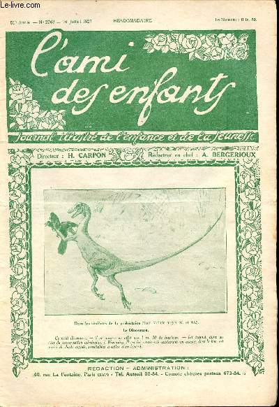 L'ami des enfants, journal illustr de l'enfance et de la jeunesse - Hebdomadaire n2263 - 16 juillet 1927 - Dans les tnbres de la prhistoire, le dinosaure