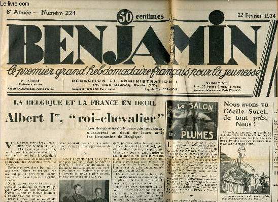 Benjamin, le premier grand hebdomadaire pour la jeunesse - anne 1934 - hebdomadaires du n224  227 + 237 + 244 + 245 + 247 + 248 du 22 fvrier 1934 au 10 Aot 1934 (9 numros - incomplet)