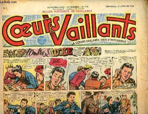 Coeurs Vaillants - anne 1952 - hebdomadaires n2  52 - du 13 janvier au 28 dcembre 1952 - 51 numros - incomplet - L'ombre de l'idole par Jacques Conoan - L'le au trsor (d'aprs le clbre roman de R. L. Stevenson, adapt en film par Walt Disney) ...