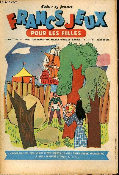 Francs-Jeux pour les filles - n 102 - 15 aot 1950 - Patinot et Ballinette - Sentinelle des pics neigeux par Mc Cracken Nividic, le phare sans gardien - Le pcheur amoureux d'une toile par R. Poignant - La pendule par Roger Masfaraud - C'etait un trois