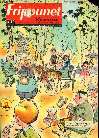 Fripounet et Marisette - anne 1963 - n 19 - 9 mai 1963 - Le rachat du Sirimiri par R. Bonnet - Sylvain, Sylvette et leurs aventures - La tarasque  tarascon par Vallet - Le pique nique par Lasfargeas - Le grand Koudou, la grande antilope africaine - ...