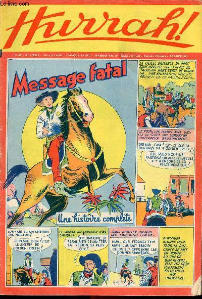 Hurrah ! - nouvelle srie - n 62 - 25 dcembre 1954 - Message fatal