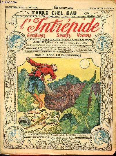 L'intrpide - n 836 - 29 aot 1926 - Une chasse au rhinocros par Guy d'Armor