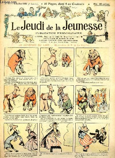 Le jeudi de la jeunesse - n 63 - 6 juillet 1905 - Le bnfice du lion par Nzire - Liseur de Penses par Barn - Trop bon coeur par Drawer - Le roi ventriloque par Lajarrige - Wagon de fumeurs par Chevallier - Voyage en Suisse par Guydo - ...