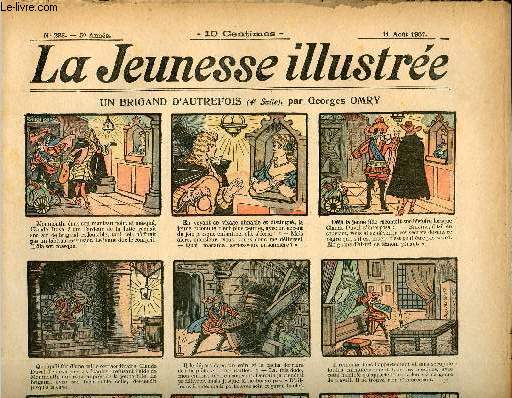 La Jeunesse Illustre - n 233 - 11 aot 1907 - Le joueur de harpe par Hameau - Comment Martel sauva la vie  son chef par Moriss - Une aventure extraordinaire - Le bon toby - Le brochet par Rabier - ...