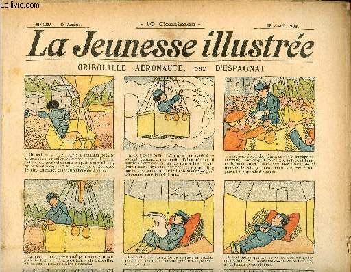 La Jeunesse Illustre - n 269 - 19 avril 1908 - Gribouille aronaute par Espagnat - Le voleur et les trois vaches par Rosnil - L'oiseau de Gudule par Valverane - L'ingnieux Blanc-Balnc par Moriss - La journe d'une paire de jambes par Rabier - ...