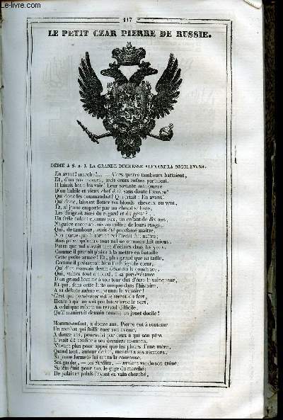 Le Journal des Enfans - extrait du tome 2 - 2eme anne - Le petit Czar Pierre de Russie, ddi  S.A.I. La grande Duchesse Alexandra Nicolewna par Lon Gurin - M. De Latude par Hippolite Piis / gravures par Lacoste, Jules David, Lagrave