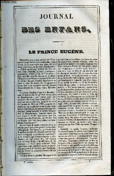 Le Journal des Enfans - extrait du tome 3 - 3eme anne - Le prince Eugne par Jules Janin - Jacques Ier et Jacques II (suite) par Alex. Dumas - la mort d'un enfant par Frdric Souli - Le chat de Wittingdon par Amde Pichot - Les deux ftes d'Alfred par