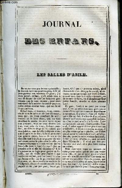 Le Journal des Enfans - extrait du tome 3 - 3eme anne - les salles d'Asile par Jules Janin - Le tour de France (suite) par Frdric Souli - Les jeunes artistes ou un pisode de la vie de Wolfgang Mozart par Eugnie Foa / gravures de Marckl, Lacoste, Tel