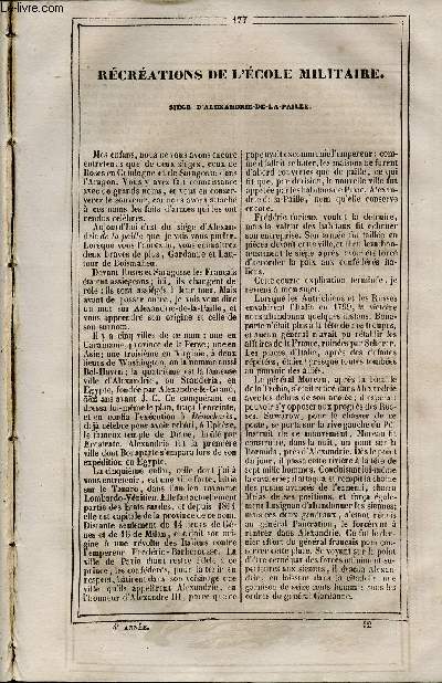 Le Journal des Enfans - extrait du tome 4 - 4eme anne - Rcrations de l'cole militaire : Sige d'Alexandrie-de-la-Faille par Antonin de Villars - L'enfant mourant par Eugne Desmares - Aventures amphibie de Robert-Robert et de son fidle compagnon Tous