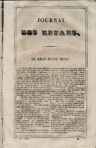 Le Journal des Enfans - extrait du tome 4 - 4eme anne - Le legs d'une mre par Chabot de bouin - Aventures extraordinaires d'un prisonnier en Russie (suite) par Eugnie Foa - Aventures amphibies de robert-Robert et de son fidle compganon Tousssaint Lave