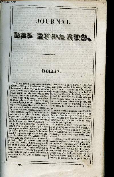 Le Journal des Enfans - extrait du tome 5 - 5eme anne - Rollin par Jules Janin - Aventures extraordinaires d'un prisonnier en Russie (suite) par Eugnie Foa - L'horloge de Bois par Ernest Fouinet - Rcrations de l'cole militaire : Bataille de Wagram pa