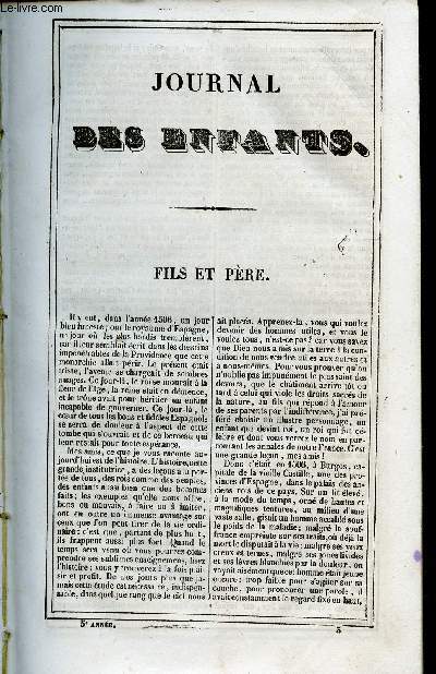 Le Journal des Enfans - extrait du tome 5 - 5eme anne - Fils et pre par Chabot de Bouin - Le gate-Sauge de Moscou par Flix Dornier - Le zingaro par Eugnie Foa - Abdallah le Maudit par Hgsippe Moreau - Les enfants Flohrberg, drame en trois actes par