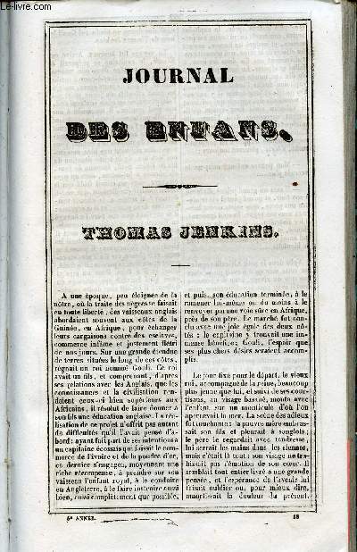 Le Journal des Enfans - extrait du tome 5 - 5eme anne - Thomas Jenkins par Chabot de Bouin / gravures de Lacoste, Marckl