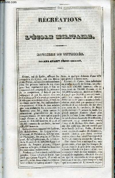 Le Journal des Enfans - extrait du tome 5 - 5eme anne - Rcrations de l'cole militaire : Bataille de Thymbre, 548 ans avant Jsus-Christ par Antonin de Villars - Mmoires d'un colier (fin) par A. Jal - / gravures de De Moraine