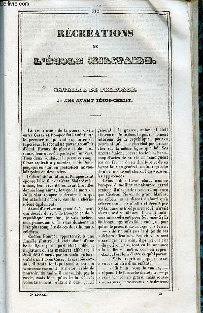 Le Journal des Enfans - extrait du tome 5 - 5eme anne - Rcrations de l'cole militaire : Bataille de Pharsale, 48 ans avant Jsus-Christ par Antonin de Villars - Caravanes de Jacques Callot pour devenir peintre par Eugnie Foa / gravures de Lacoste