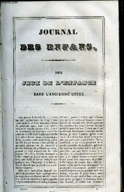 Le Journal des Enfans - extrait du tome 6 - 6eme anne - Des jeux de l'enfance dans l'ancienne Grce par Fr. Gail / gravures de De Moraine