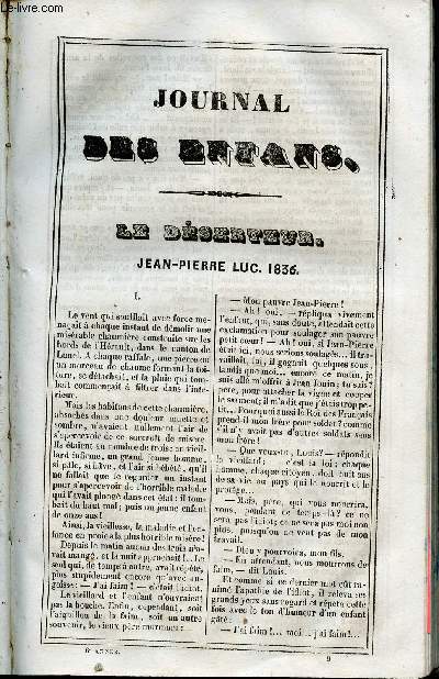 Le Journal des Enfans - extrait du tome 6 - 6eme anne - Le dserteur, Jean-Pierre Luc, 1836 par Eugnie Foa - Claire et Julie par Margeanville / gravures de De Moraine