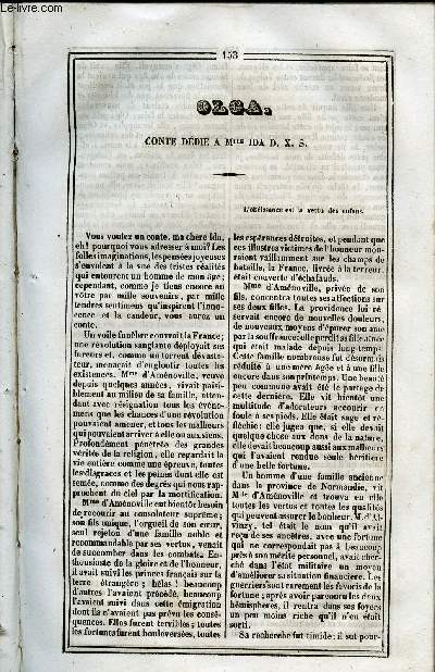 Le Journal des Enfans - extrait du tome 6 - 6eme anne - Olga, conte ddi  Melle Ida D.X.S. par Eugne Castillon de St-Victor, chevalier de l'ordre de Saint-Jean-De-Jrusalem - L'cole Buissonnire par Camille Peynadier / gravures de Lacoste