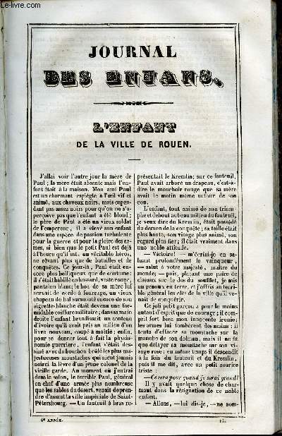 Le Journal des Enfans - extrait du tome 6 - 6eme anne - L'enfant de la ville de Rouen par Jules Janin - Le tour de France, fortune et conclusion par Fr. Souli / gravures de Marckl, Lacoste, Guillaumot